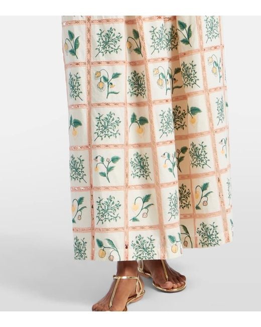 Agua Bendita Metallic Tangelo Floral Cotton Maxi Skirt