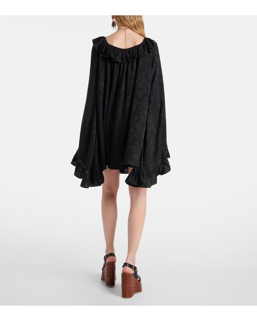 Chloé Black Ruffled Jacquard Silk Minidress