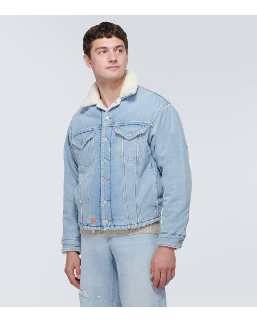 ERL Blue Faux Fur-trimmed Denim Jacket for men