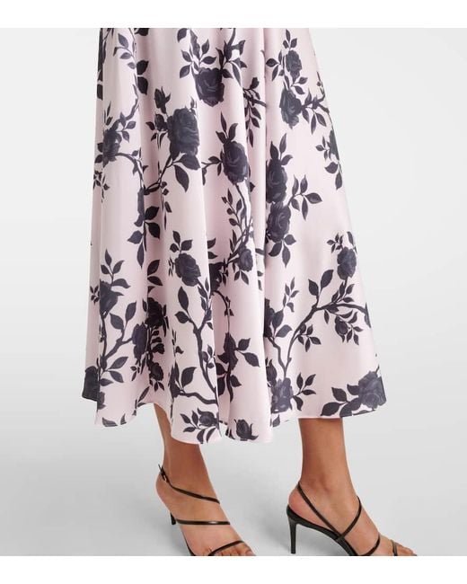 Self-Portrait White Floral Bow-Detail Satin Midi Dress