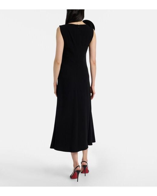 Roland Mouret Black Floral-Applique Crepe Midi Dress