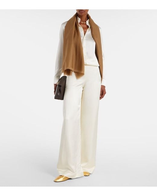 Ralph Lauren White Satin Wide-Leg Pants