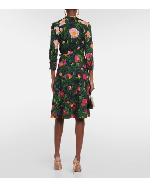 Oscar de la Renta Green Floral Cotton-blend Shirt Dress