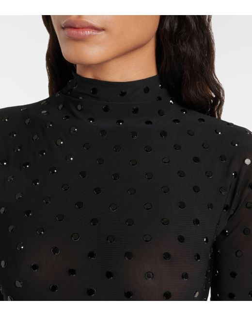 Alaïa Black Embellished Jersey Bodysuit