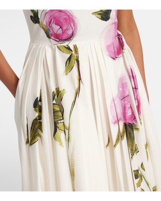 Oscar de la Renta White Floral Cotton-Blend Poplin Midi Dress