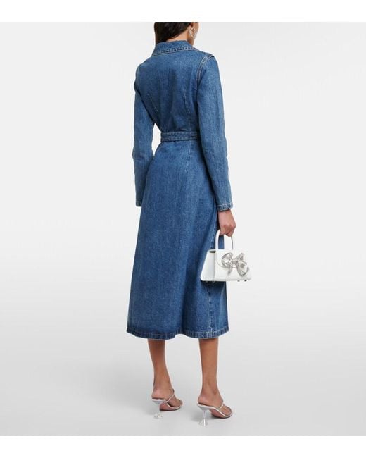 Vestido Midi De Denim Con Cinturon Self-Portrait de color Blue