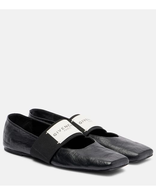 Givenchy Black Sliced Square Leather Ballet Flats