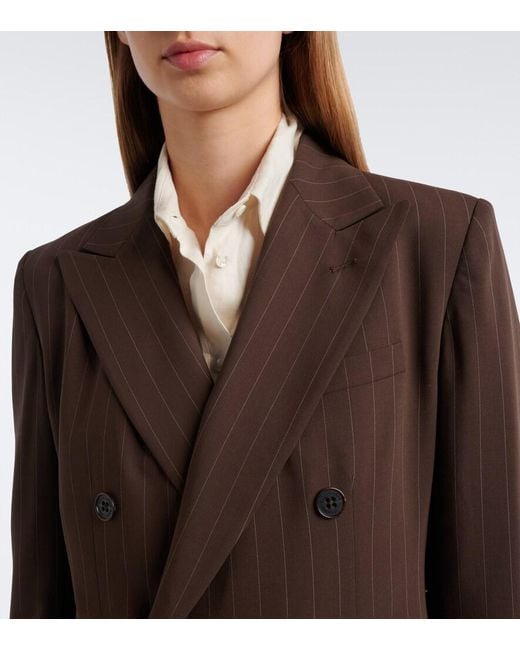 Ralph Lauren Brown Pinstripe Double-Breasted Wool Blazer