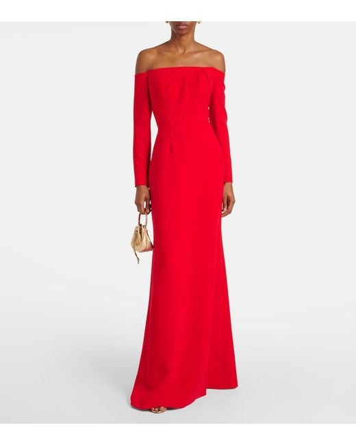 Carolina Herrera Red Draped Off-Shoulder Crepe Gown