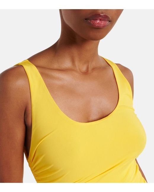 Alaïa Yellow Asymmetric Gathered Jersey Midi Dress