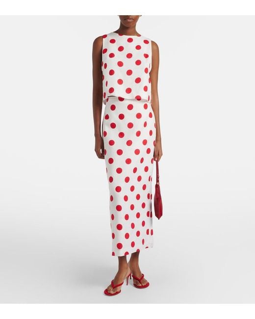 Cala De La Cruz Red Bruna Polka-Dot Linen Maxi Skirt