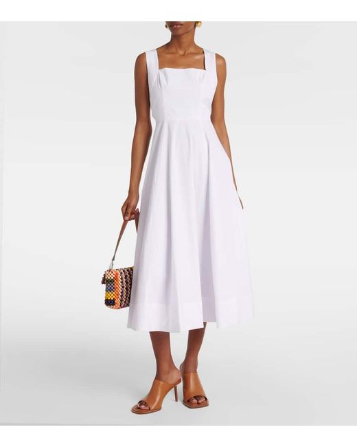 Staud White Teresa Cotton Midi Dress