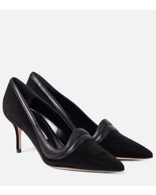 Manolo Blahnik Black Ajarafa 70 Suede And Leather Pumps