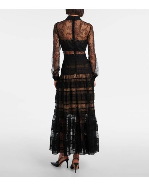 Elie Saab Black Midikleid Aus Spitze Und Makramee