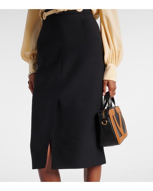 Valentino Black Belted Wool And Silk Midi Skirt
