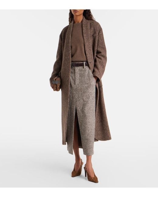 Brunello Cucinelli Brown Wool And Silk-Blend Midi Skirt