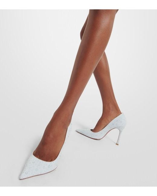 AMINA MUADDI White Elsa 105 Embellished Denim Pumps