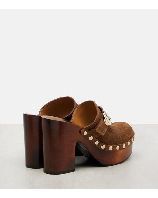 Gucci Brown Double G Gg Suede Clogs