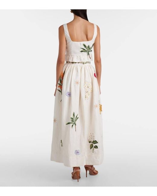Agua Bendita White Tangelo Embroidered Linen Maxi Skirt