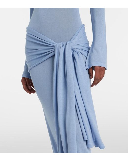 AYA MUSE Blue Lace-Trimmed Maxi Dress
