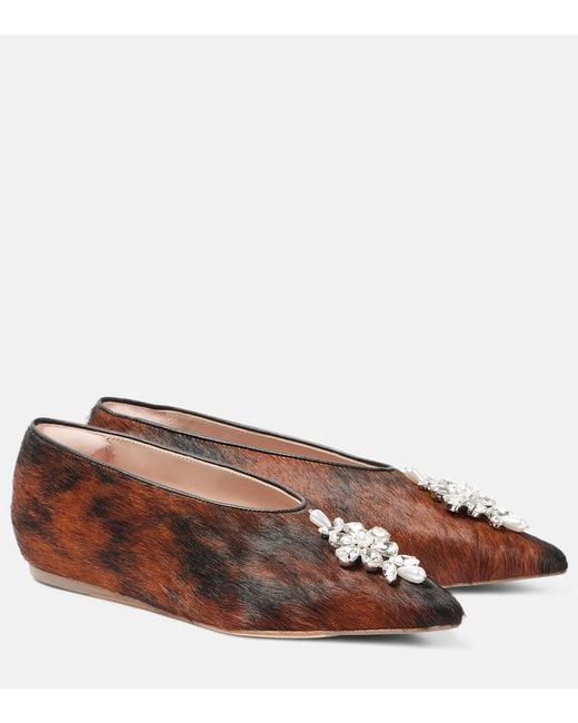 Simone Rocha Brown Embellished Calf Hair Ballet Flats
