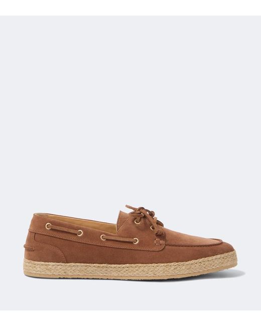 Brunello Cucinelli Brown Jute-Trimmed Suede Boat Shoes for men