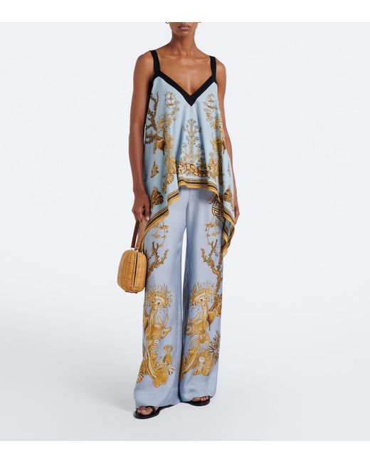 LaDoubleJ Blue Printed Silk Twill Palazzo Pants