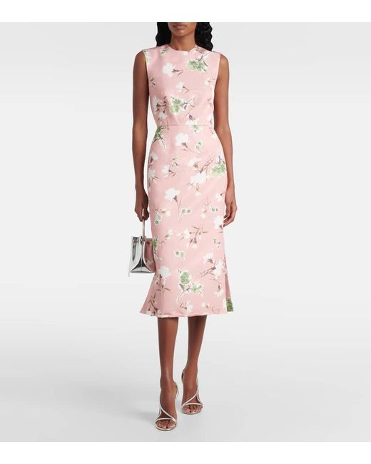 Erdem Pink Floral Cotton-Blend Faille Midi Dress
