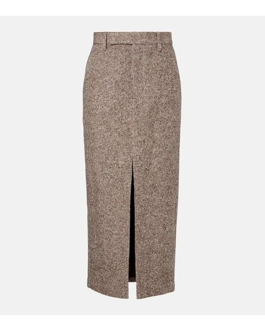 Brunello Cucinelli Brown Wool And Silk-Blend Midi Skirt
