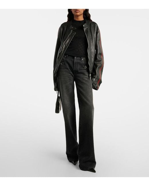 Gucci Black Web Stripe Leather Biker Jacket