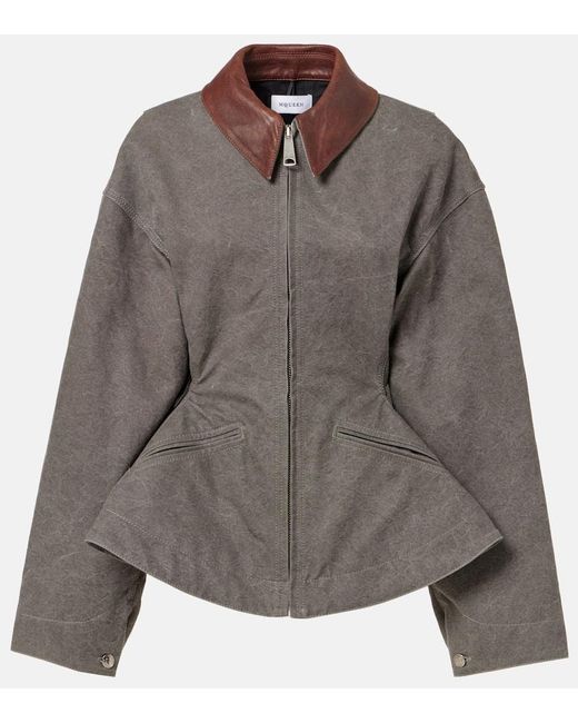 Alexander McQueen Gray Cotton Canvas Peplum Jacket