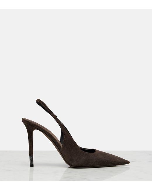Brunello Cucinelli Black Monili Suede Slingback Pumps