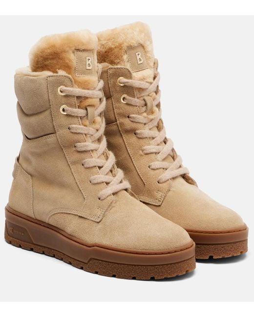 Bogner Natural Calgary Shearling-Lined Suede Lace-Up Boots