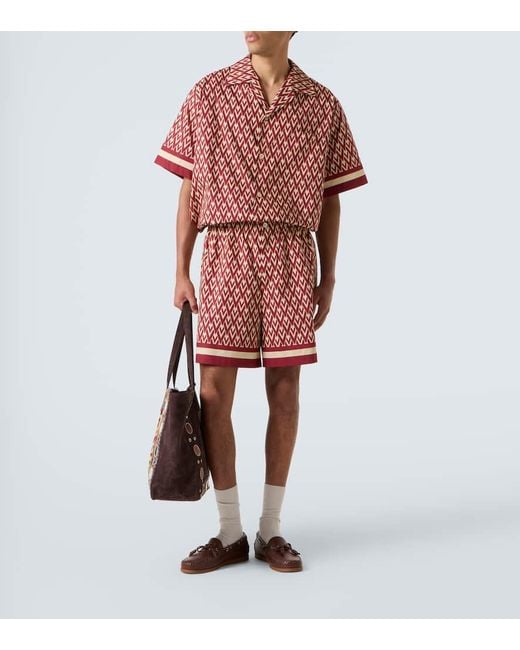 Valentino Red Toute La V Cotton Poplin Bermuda Shorts for men