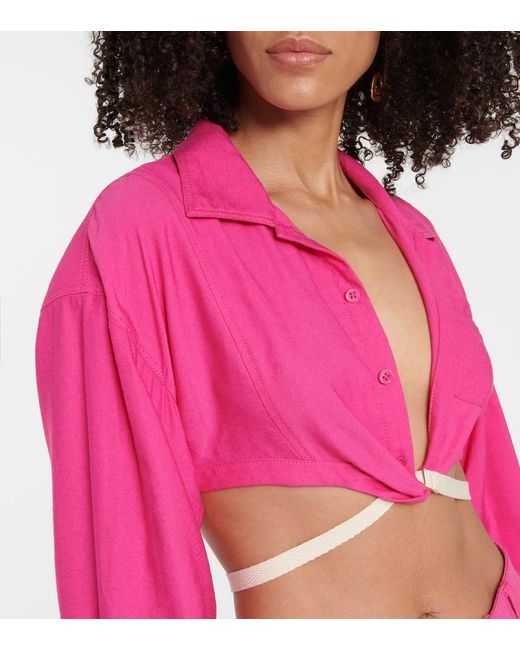 Jacquemus Pink La Chemise Laurier Cropped Shirt