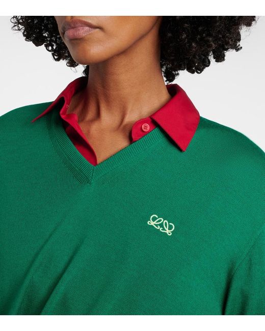 Loewe Green Double L Asymmetric Wool Sweater