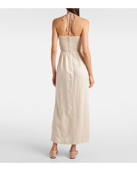 Faithfull The Brand White Tortugas Halterneck Linen Midi Dress