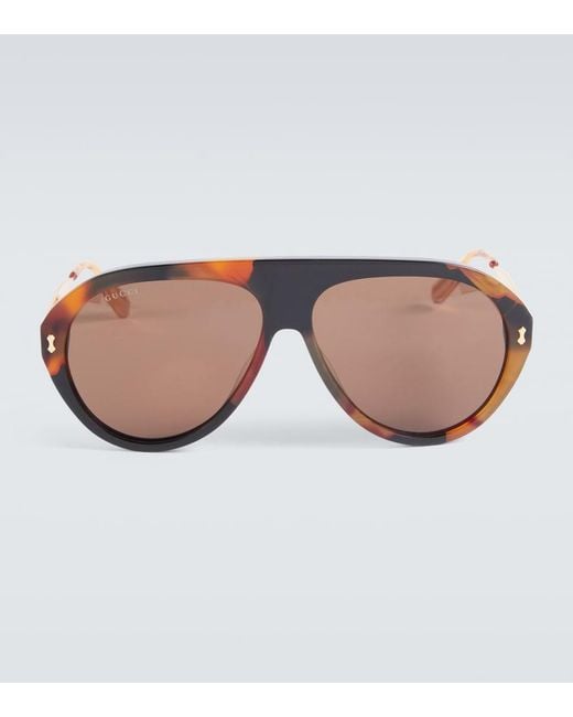 Gucci Brown Port Royale Aviator Sunglasses for men