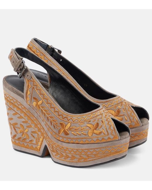 Robert Clergerie Gray Dylya 110 Embroidered Suede Wedge Sandals