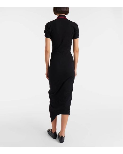 Vivienne Westwood Black Pulling Ruched Cotton Midi Dress