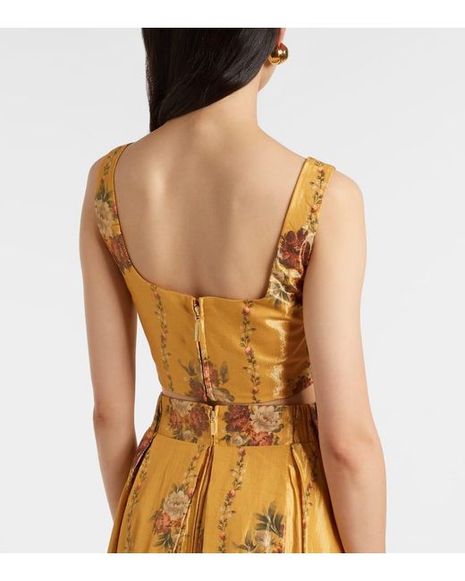 Agua Bendita Metallic Amanda Floral Cotton-Blend Crop Top