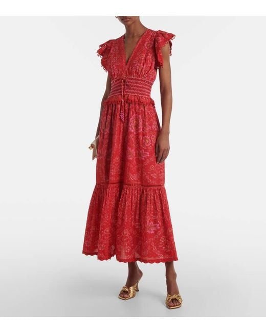 Robe Longue En Coton A Fleurs Farm Rio en coloris Red