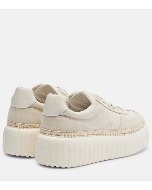 Hogan White H710 H-Stripes Leather And Suede Platform Sneakers