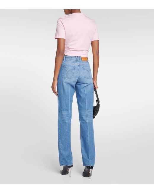 Camiseta Cropped De Jersey De Algodon Versace de color Pink