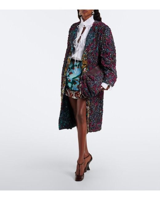 Dries Van Noten Purple Small Embellished Leather-Trimmed Clutch