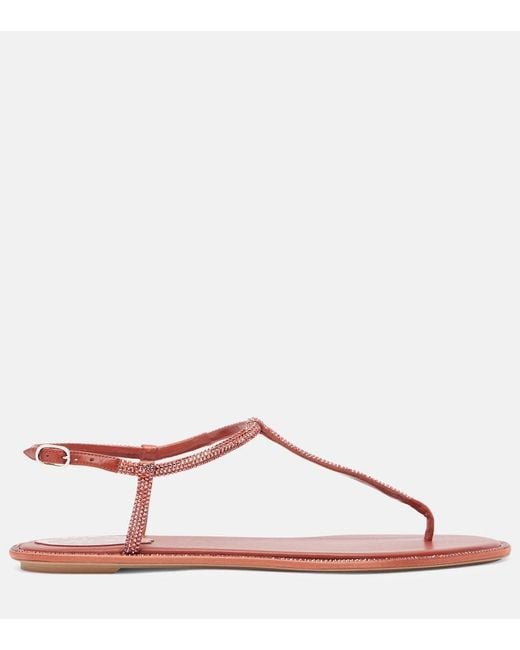 Rene Caovilla Pink Diana Embellished Satin Thong Sandals