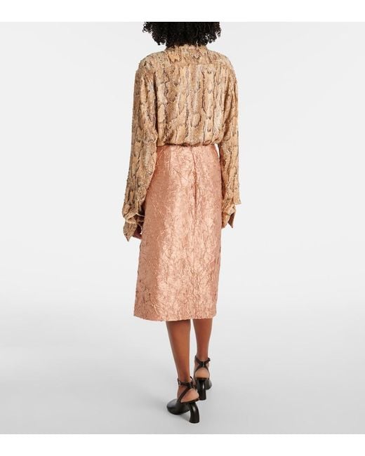 Dries Van Noten Pink Lame Midi Skirt