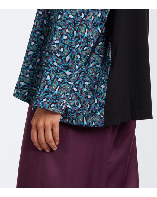 Dries Van Noten Blue Printed Cotton Jersey Top