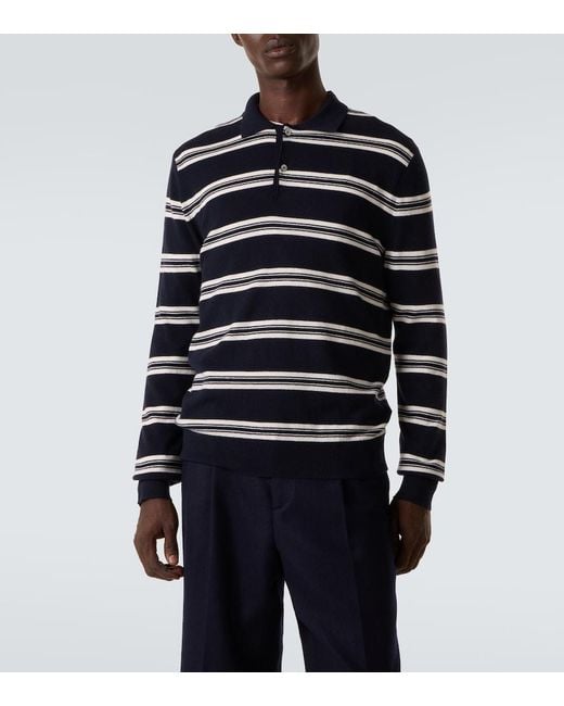arch4 Blue Mr Swansea Striped Cashmere Polo Sweater for men