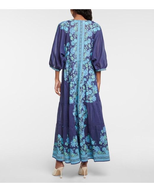 Juliet Dunn Blue Floral Cotton Maxi Dress